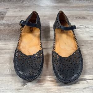 Pikolinos Navy Blue Leather Cutout Mary Jane Flats Comfort Shoes US 10 EU 41